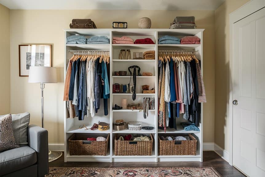 repurpose bookshelves for clothing storage