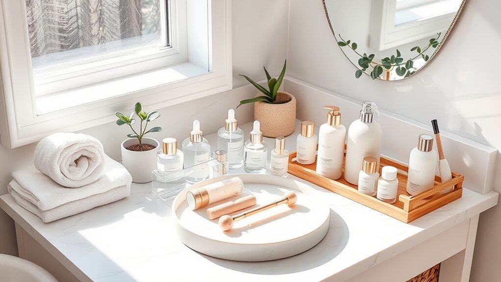 aesthetic bathroom skincare organization