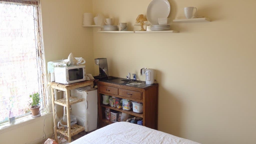 kitchenette setup in bedroom