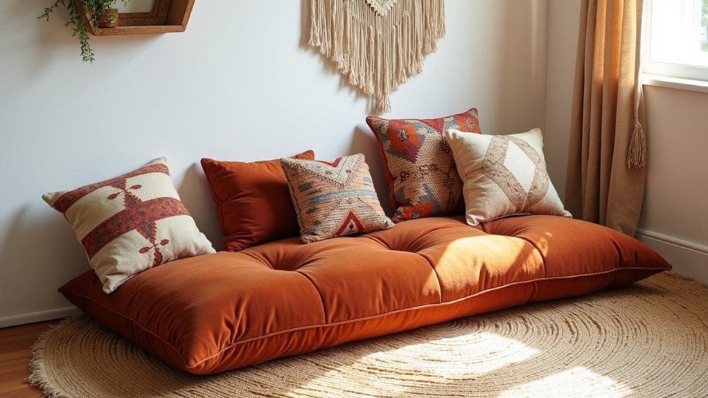 asymmetrical floor cushion arrangement