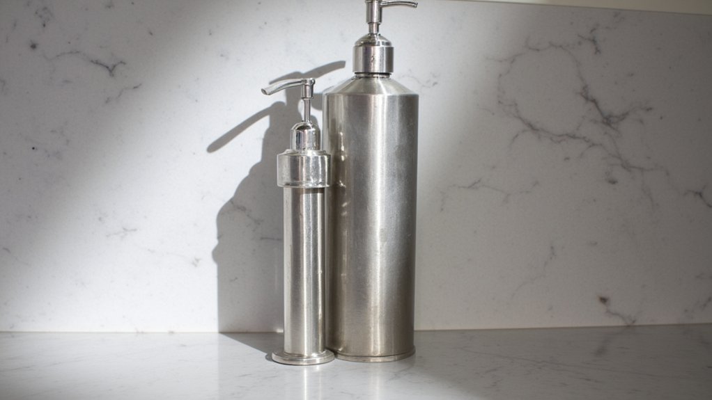 10 Stylish Soap & Dispenser Designs That Add Character to a Guest Bathroom 9 bold industrial metal dispenser