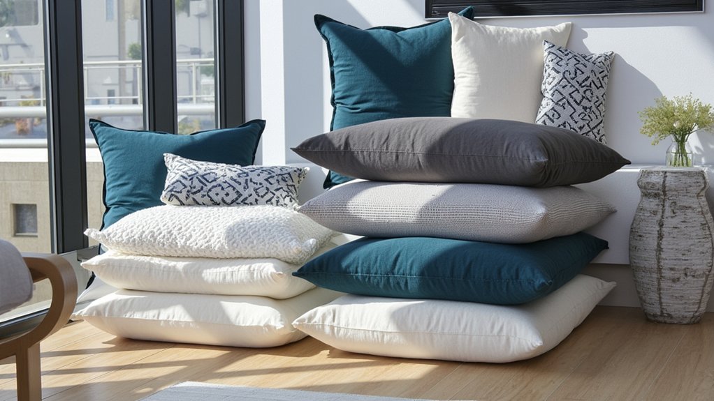 layered cozy floor pillows