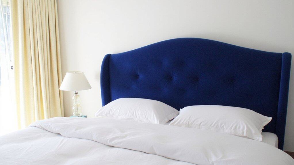 luxurious blue velvet headboard