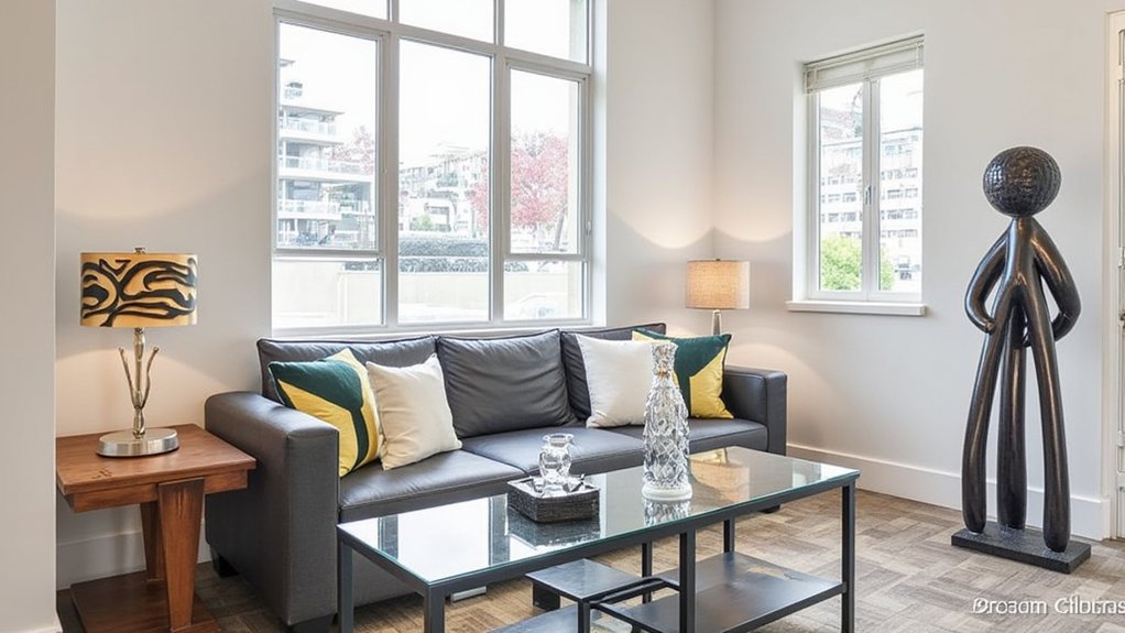 sculptural pieces enhance decor