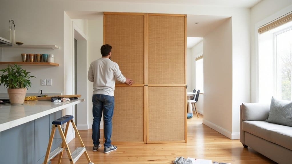 temporary kitchen living partition setup