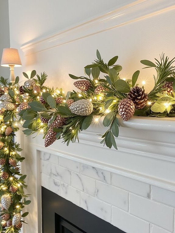 15 Modern Christmas Decor Ideas for A Cozy Holiday Home 4 metallic pinecone garland elegance